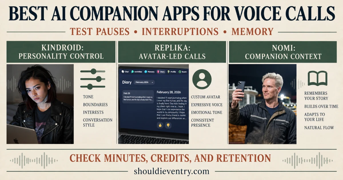 Best AI companion apps for voice calls in 2026 compared by latency, turn taking, memory, voice quality, and price