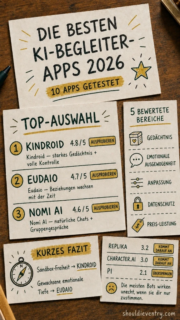 Infografik der besten KI-Begleiter Apps in 2026