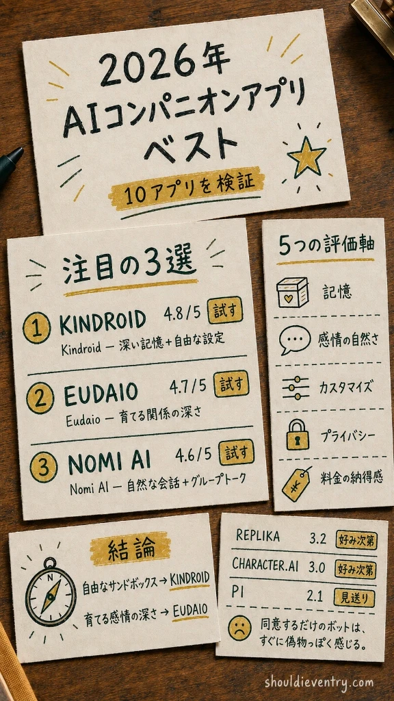 2026年の最高AIパートナーアプリ比較マトリックス