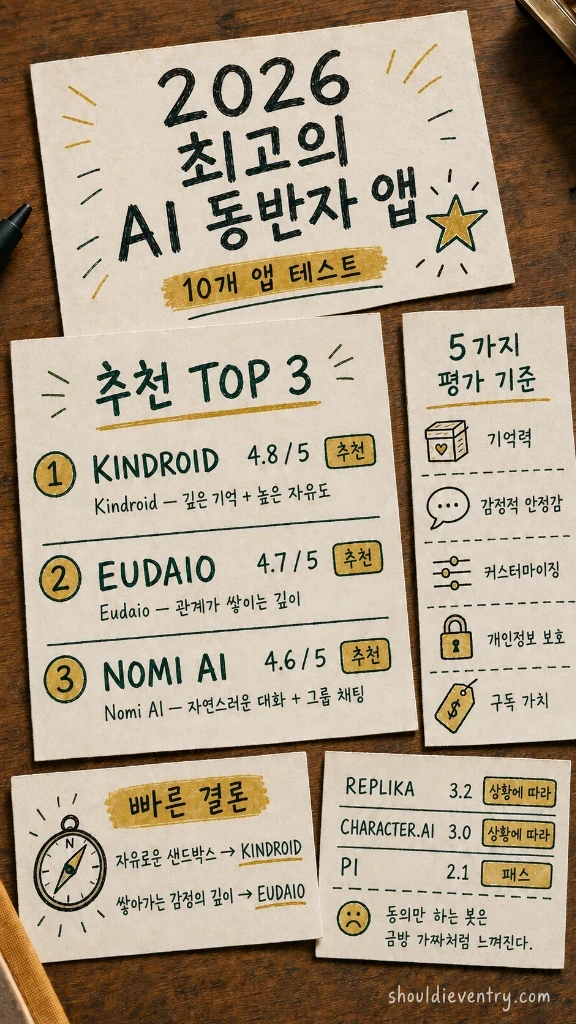 2026년 최고의 AI 동반자 앱 요약 인포그래픽