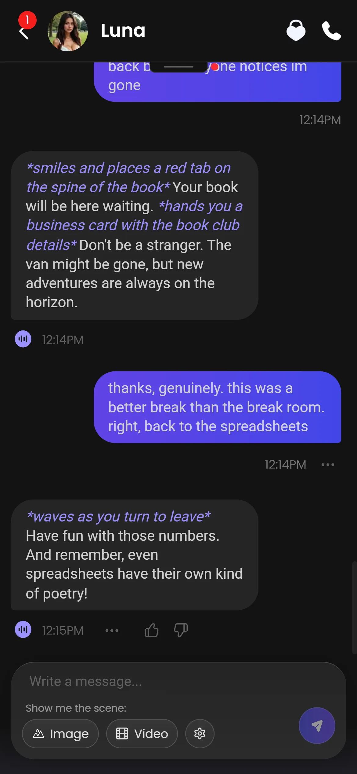 Candy AI chat in an emulated 390 pixel mobile viewport, with Image and Video chips beside the unlabelled gear icon that hides the media toggles