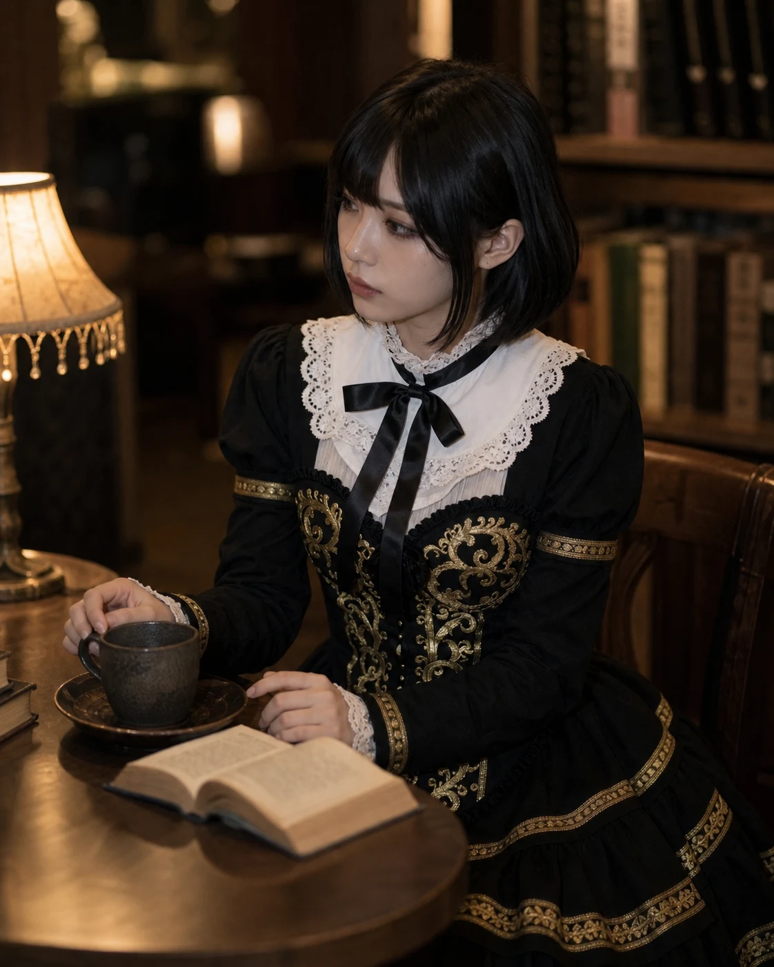 Rei, an Eudaio companion, in a warm editorial cafe scene